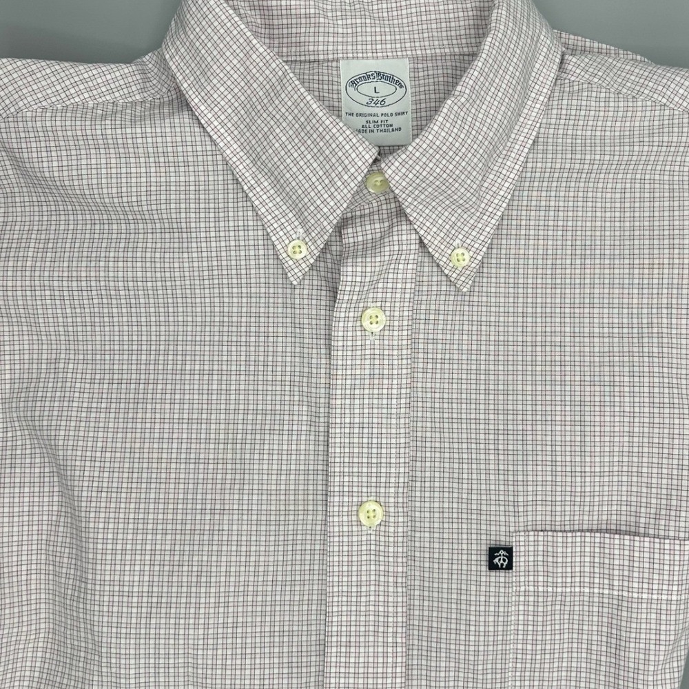 Brooks Brothers 346 Mens Large Slim Fit Button Down Shirt Checked Long Sleeve